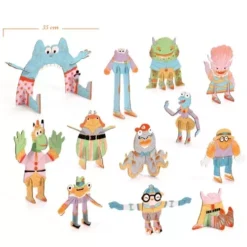 Djeco 3D Kleurplaat Speelfiguren - Schattige Monsters -Djeco Speelgoed dj08006 djeco 3d kleurplaat speelfiguren monsters2